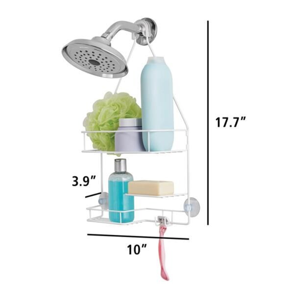 Basic Hanging Shower Caddy with 2 Shelves and Soap Tray, White - Picture 3 of 5